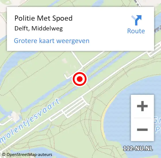 Locatie op kaart van de 112 melding: Politie Met Spoed Naar Delft, Middelweg op 9 december 2022 06:43