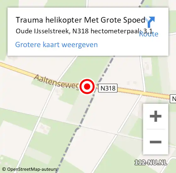 Locatie op kaart van de 112 melding: Trauma helikopter Met Grote Spoed Naar Oude IJsselstreek, N318 hectometerpaal: 3,1 op 9 december 2022 07:04