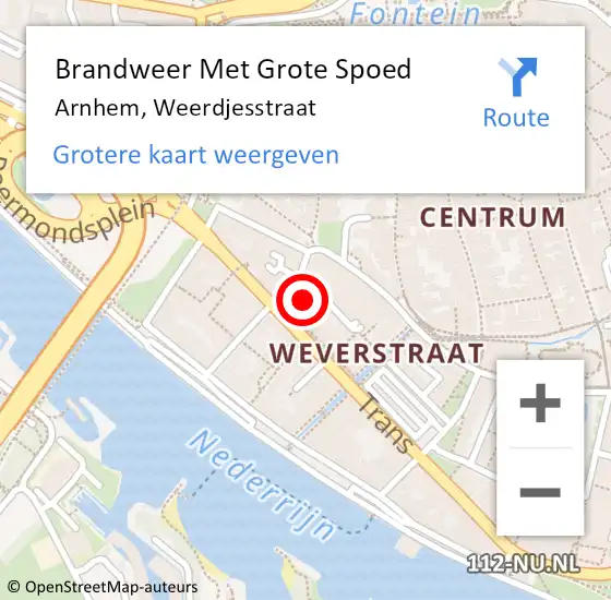 Locatie op kaart van de 112 melding: Brandweer Met Grote Spoed Naar Arnhem, Weerdjesstraat op 9 december 2022 08:33