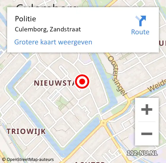 Locatie op kaart van de 112 melding: Politie Culemborg, Zandstraat op 9 december 2022 08:44