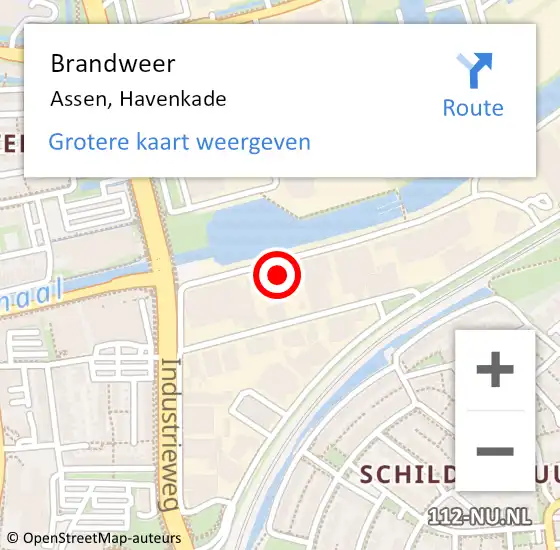 Locatie op kaart van de 112 melding: Brandweer Assen, Havenkade op 9 december 2022 09:12