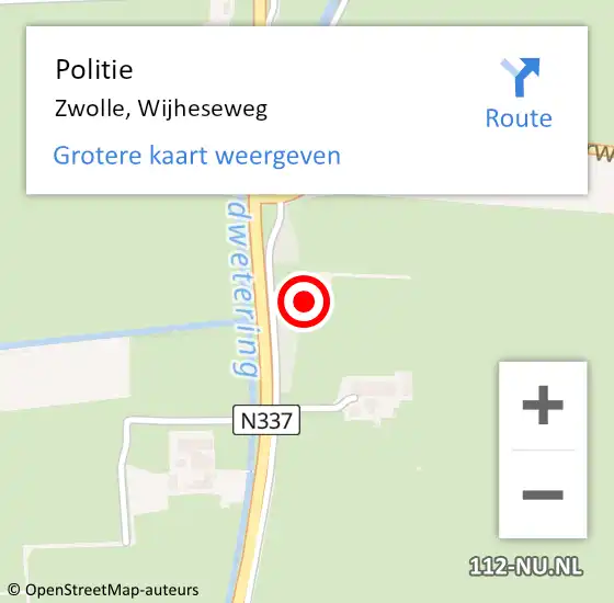Locatie op kaart van de 112 melding: Politie Zwolle, Wijheseweg op 9 december 2022 10:07