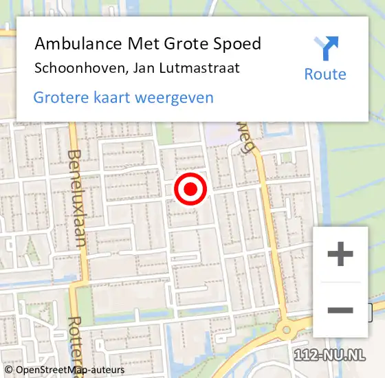 Locatie op kaart van de 112 melding: Ambulance Met Grote Spoed Naar Schoonhoven, Jan Lutmastraat op 9 december 2022 10:35