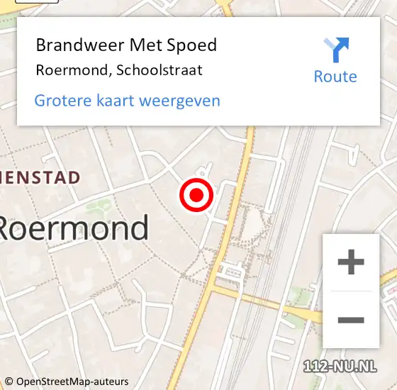 Locatie op kaart van de 112 melding: Brandweer Met Spoed Naar Roermond, Schoolstraat op 9 december 2022 12:02