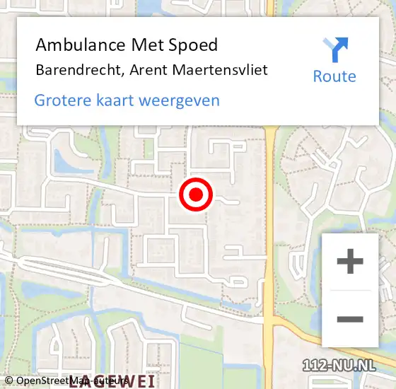 Locatie op kaart van de 112 melding: Ambulance Met Spoed Naar Barendrecht, Arent Maertensvliet op 9 december 2022 13:04