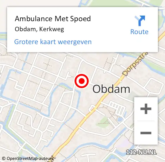 Locatie op kaart van de 112 melding: Ambulance Met Spoed Naar Obdam, Kerkweg op 9 december 2022 13:06