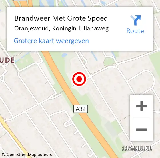 Locatie op kaart van de 112 melding: Brandweer Met Grote Spoed Naar Oranjewoud, Koningin Julianaweg op 9 december 2022 14:43