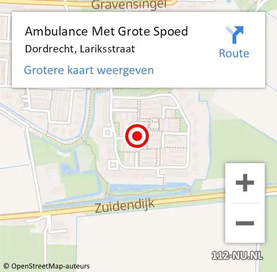 Locatie op kaart van de 112 melding: Ambulance Met Grote Spoed Naar Dordrecht, Lariksstraat op 9 december 2022 14:58