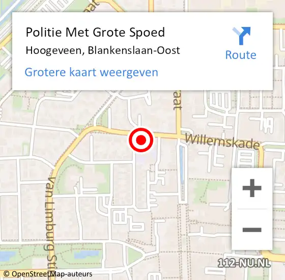 Locatie op kaart van de 112 melding: Politie Met Grote Spoed Naar Hoogeveen, Blankenslaan-Oost op 9 december 2022 15:48