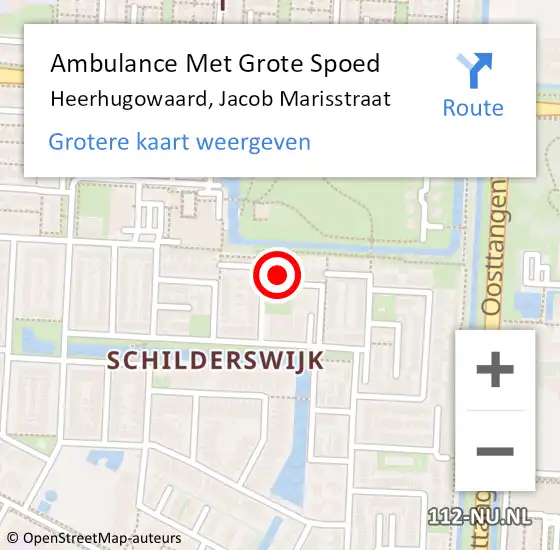 Locatie op kaart van de 112 melding: Ambulance Met Grote Spoed Naar Heerhugowaard, Jacob Marisstraat op 9 december 2022 16:09