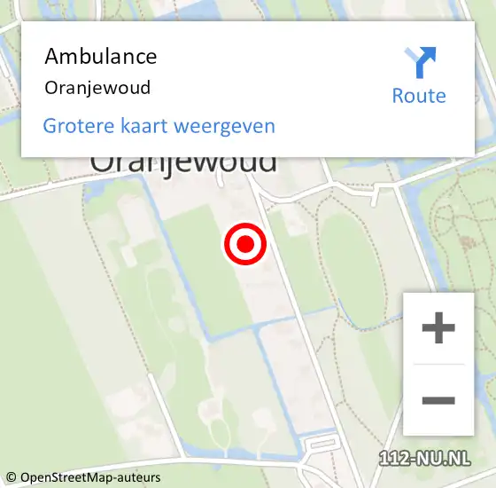 Locatie op kaart van de 112 melding: Ambulance Oranjewoud op 9 december 2022 16:23