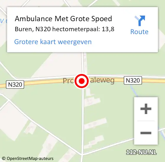 Locatie op kaart van de 112 melding: Ambulance Met Grote Spoed Naar Buren, N320 hectometerpaal: 13,8 op 9 december 2022 17:01