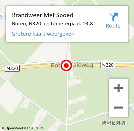 Locatie op kaart van de 112 melding: Brandweer Met Spoed Naar Buren, N320 hectometerpaal: 13,8 op 9 december 2022 17:23