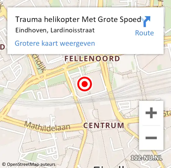 Locatie op kaart van de 112 melding: Trauma helikopter Met Grote Spoed Naar Eindhoven, Lardinoisstraat op 9 december 2022 17:30