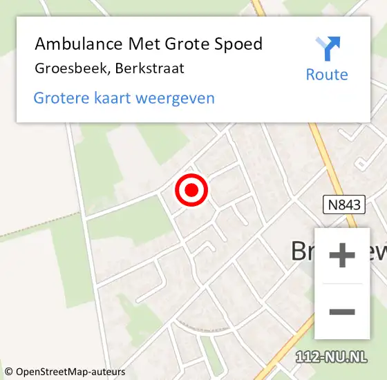 Locatie op kaart van de 112 melding: Ambulance Met Grote Spoed Naar Groesbeek, Berkstraat op 9 december 2022 17:39