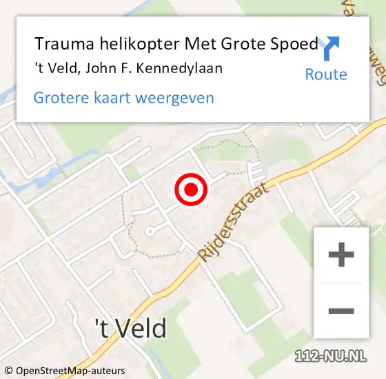 Locatie op kaart van de 112 melding: Trauma helikopter Met Grote Spoed Naar 't Veld, John F. Kennedylaan op 9 december 2022 18:08