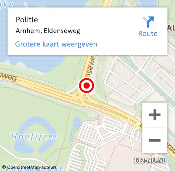 Locatie op kaart van de 112 melding: Politie Arnhem, Eldenseweg op 9 december 2022 18:28