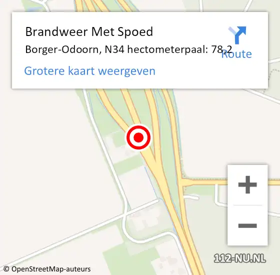 Locatie op kaart van de 112 melding: Brandweer Met Spoed Naar Borger-Odoorn, N34 hectometerpaal: 78,2 op 9 december 2022 19:56