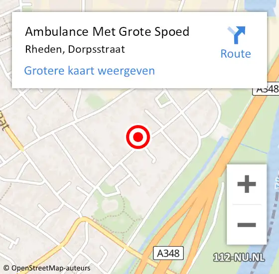 Locatie op kaart van de 112 melding: Ambulance Met Grote Spoed Naar Rheden, Dorpsstraat op 9 december 2022 23:38