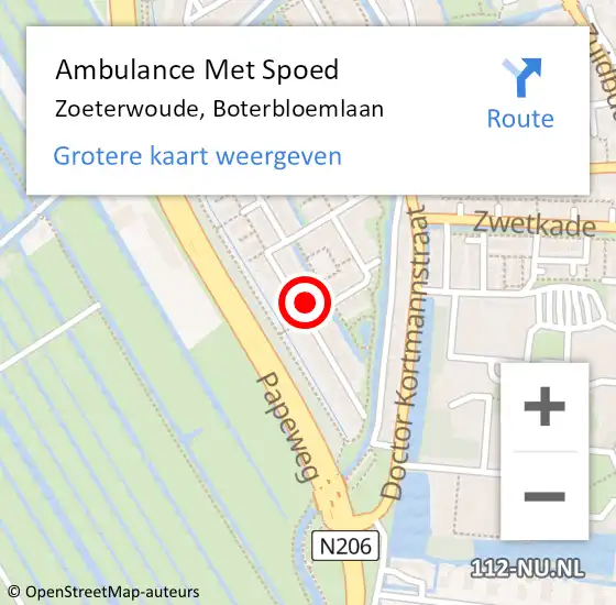 Locatie op kaart van de 112 melding: Ambulance Met Spoed Naar Zoeterwoude, Boterbloemlaan op 10 december 2022 07:21
