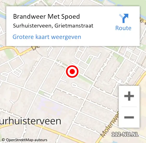 Locatie op kaart van de 112 melding: Brandweer Met Spoed Naar Surhuisterveen, Grietmanstraat op 10 december 2022 08:32