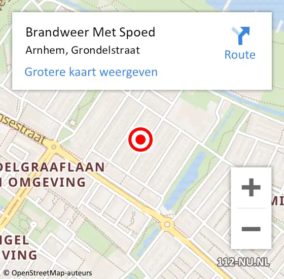Locatie op kaart van de 112 melding: Brandweer Met Spoed Naar Arnhem, Grondelstraat op 10 december 2022 11:08
