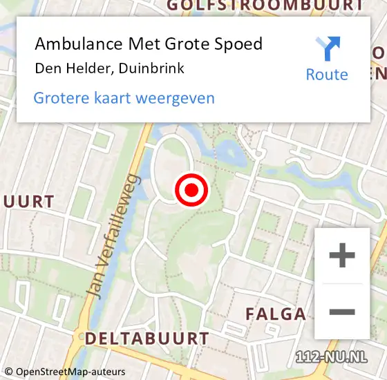 Locatie op kaart van de 112 melding: Ambulance Met Grote Spoed Naar Den Helder, Duinbrink op 10 december 2022 11:50