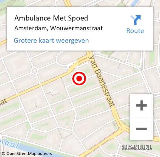 Locatie op kaart van de 112 melding: Ambulance Met Spoed Naar Amsterdam, Wouwermanstraat op 10 december 2022 16:12