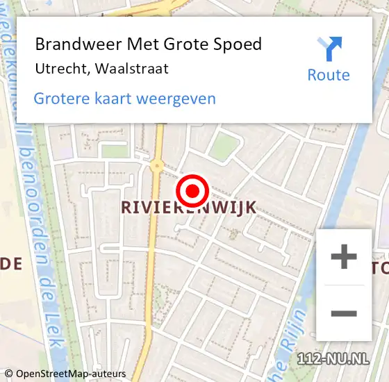 Locatie op kaart van de 112 melding: Brandweer Met Grote Spoed Naar Utrecht, Waalstraat op 10 december 2022 16:55