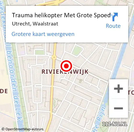 Locatie op kaart van de 112 melding: Trauma helikopter Met Grote Spoed Naar Utrecht, Waalstraat op 10 december 2022 16:56