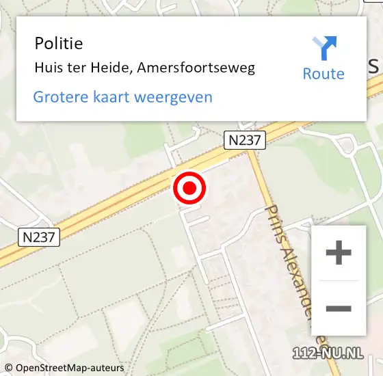Locatie op kaart van de 112 melding: Politie Huis ter Heide, Amersfoortseweg op 10 december 2022 17:29