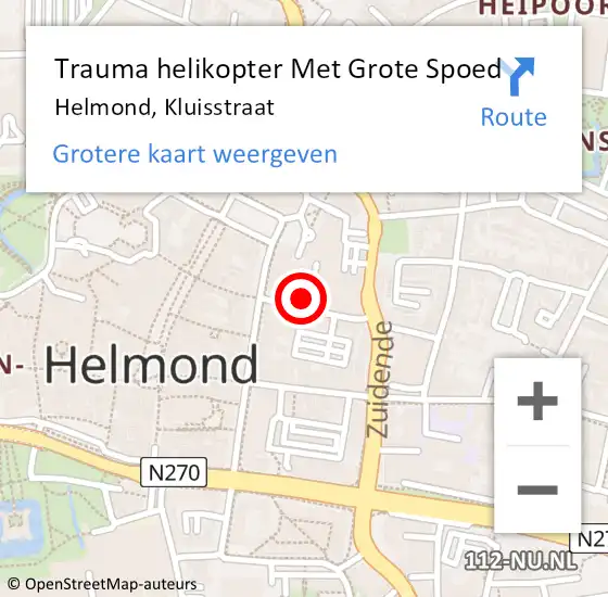Locatie op kaart van de 112 melding: Trauma helikopter Met Grote Spoed Naar Helmond, Kluisstraat op 10 december 2022 18:00