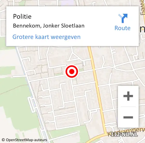 Locatie op kaart van de 112 melding: Politie Bennekom, Jonker Sloetlaan op 10 december 2022 18:16