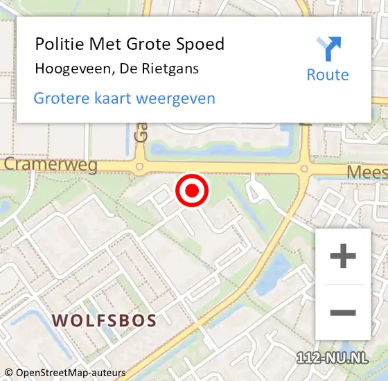 Locatie op kaart van de 112 melding: Politie Met Grote Spoed Naar Hoogeveen, De Rietgans op 10 december 2022 18:17