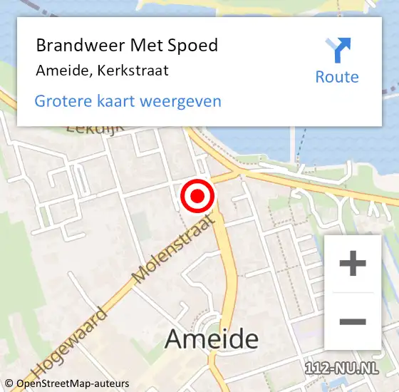 Locatie op kaart van de 112 melding: Brandweer Met Spoed Naar Ameide, Kerkstraat op 10 december 2022 20:26
