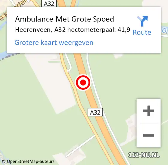 Locatie op kaart van de 112 melding: Ambulance Met Grote Spoed Naar Heerenveen, A32 hectometerpaal: 41,9 op 11 december 2022 00:14