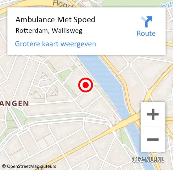 Locatie op kaart van de 112 melding: Ambulance Met Spoed Naar Rotterdam, Wallisweg op 11 december 2022 10:10