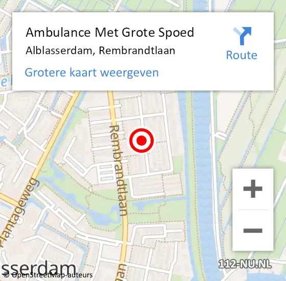 Locatie op kaart van de 112 melding: Ambulance Met Grote Spoed Naar Alblasserdam, Rembrandtlaan op 11 december 2022 10:11