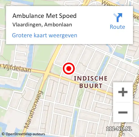 Locatie op kaart van de 112 melding: Ambulance Met Spoed Naar Vlaardingen, Ambonlaan op 11 december 2022 10:21