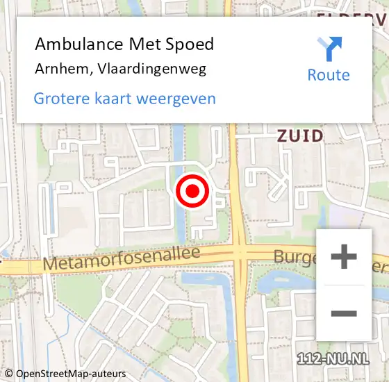 Locatie op kaart van de 112 melding: Ambulance Met Spoed Naar Arnhem, Vlaardingenweg op 11 december 2022 10:53