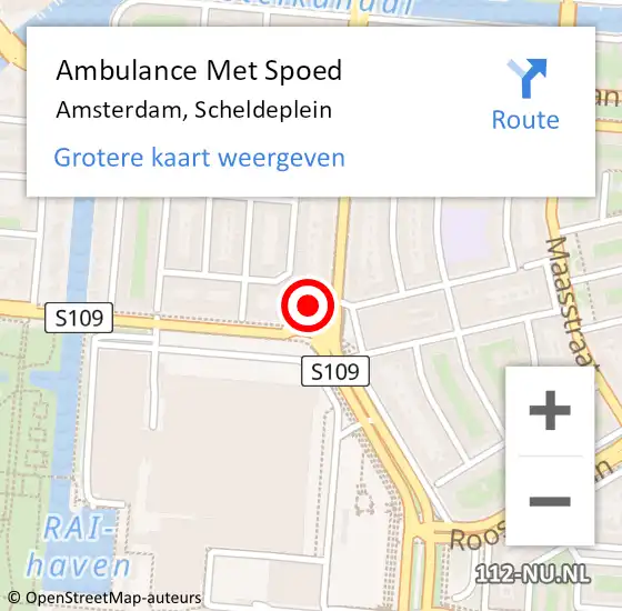 Locatie op kaart van de 112 melding: Ambulance Met Spoed Naar Amsterdam, Scheldeplein op 11 december 2022 11:33