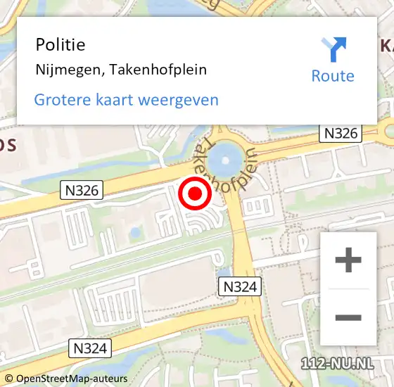 Locatie op kaart van de 112 melding: Politie Nijmegen, Takenhofplein op 11 december 2022 15:08