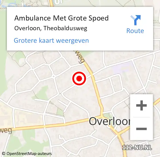 Locatie op kaart van de 112 melding: Ambulance Met Grote Spoed Naar Overloon, Theobaldusweg op 11 december 2022 17:09