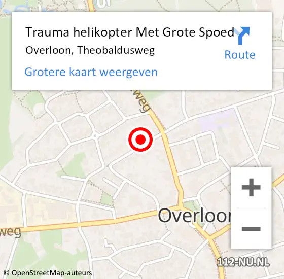 Locatie op kaart van de 112 melding: Trauma helikopter Met Grote Spoed Naar Overloon, Theobaldusweg op 11 december 2022 17:10