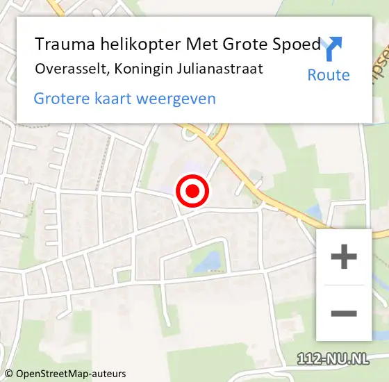 Locatie op kaart van de 112 melding: Trauma helikopter Met Grote Spoed Naar Overasselt, Koningin Julianastraat op 11 december 2022 18:57