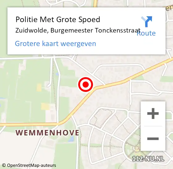 Locatie op kaart van de 112 melding: Politie Met Grote Spoed Naar Zuidwolde, Burgemeester Tonckensstraat op 11 december 2022 19:31