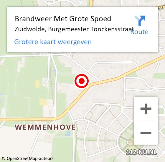 Locatie op kaart van de 112 melding: Brandweer Met Grote Spoed Naar Zuidwolde, Burgemeester Tonckensstraat op 11 december 2022 19:32