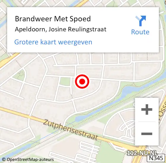 Locatie op kaart van de 112 melding: Brandweer Met Spoed Naar Apeldoorn, Josine Reulingstraat op 11 december 2022 21:35