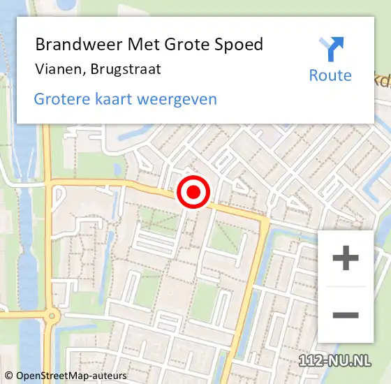 Locatie op kaart van de 112 melding: Brandweer Met Grote Spoed Naar Vianen, Brugstraat op 11 december 2022 23:25