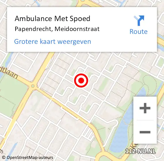 Locatie op kaart van de 112 melding: Ambulance Met Spoed Naar Papendrecht, Meidoornstraat op 12 december 2022 06:17